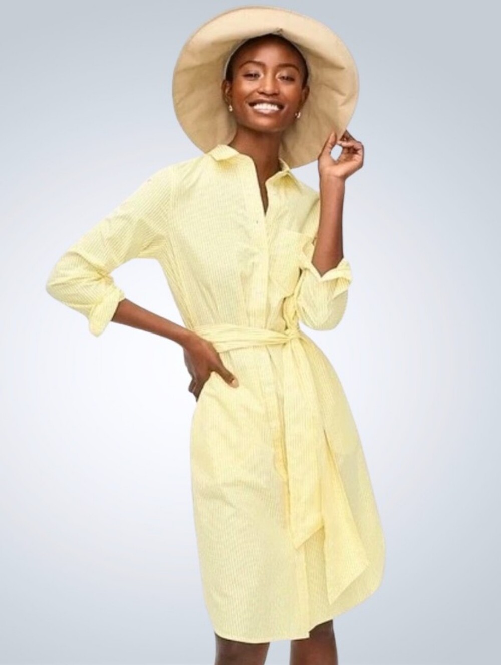 NEW J.Crew Classic Yellow Stripe Cotton Poplin Shirt Dress Belted Midi Size 4